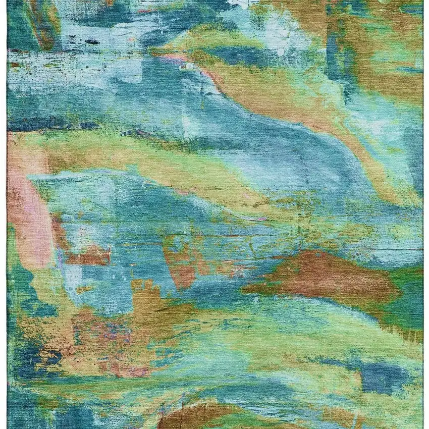 Teal And Blush Abstract Washable Area Rug With UV Protection Photo 4