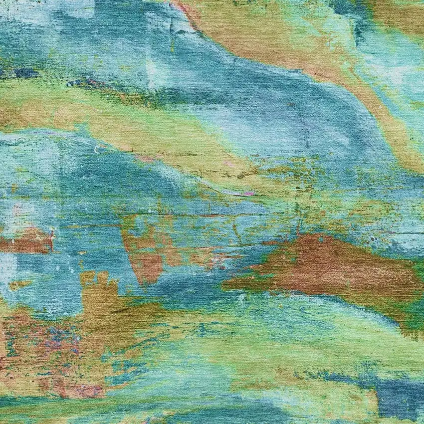 Teal And Blush Abstract Washable Area Rug With UV Protection Photo 3