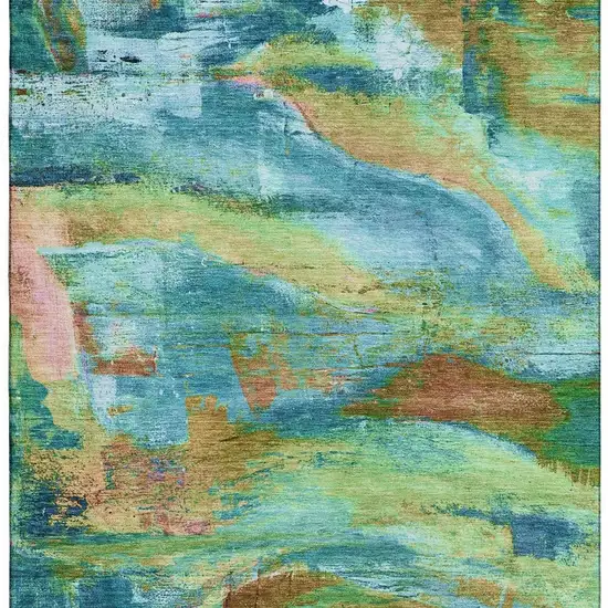 Teal And Blush Abstract Washable Area Rug With UV Protection Photo 4