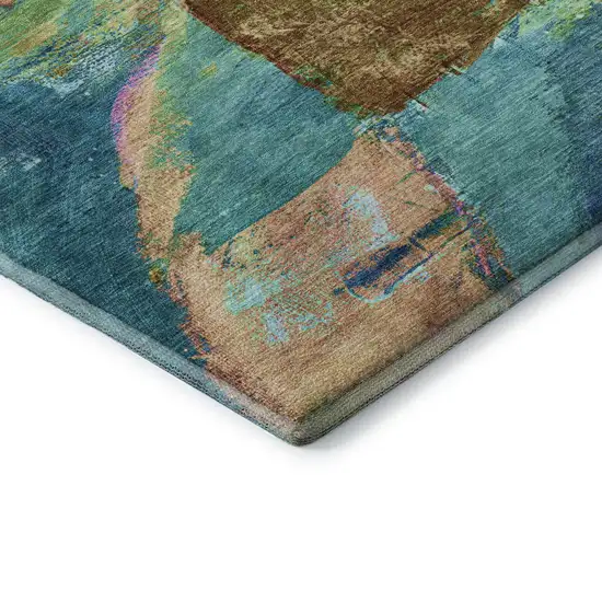 Teal And Blush Abstract Washable Area Rug With UV Protection Photo 7