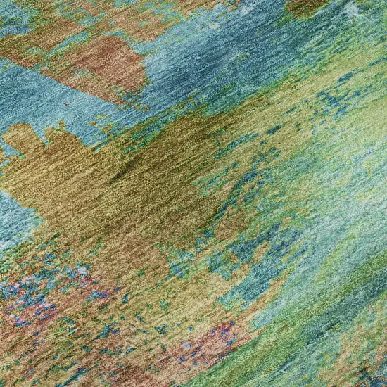 Teal And Blush Abstract Washable Area Rug With UV Protection Photo 8