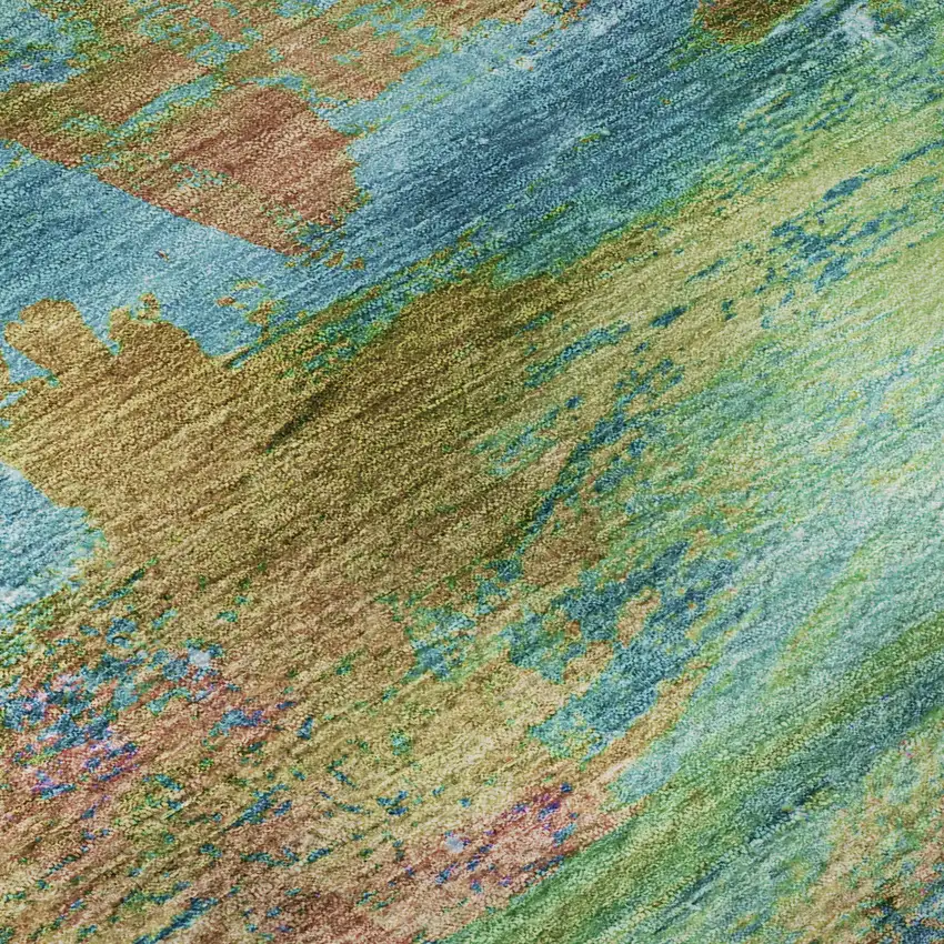 Teal And Blush Abstract Washable Area Rug With UV Protection Photo 8