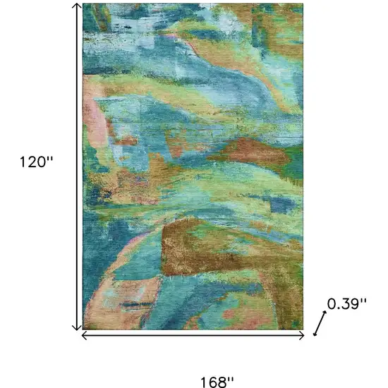 Teal And Blush Abstract Washable Area Rug With UV Protection Photo 9