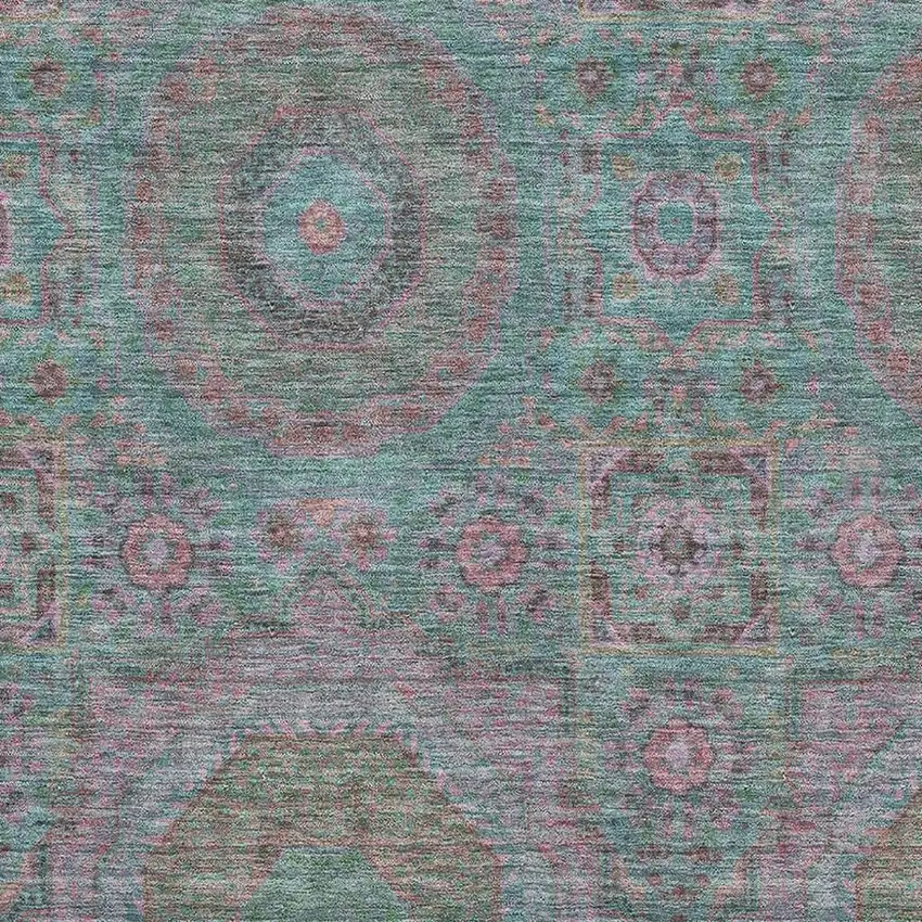 Teal And Blush Medallion Washable Area Rug With UV Protection Photo 3
