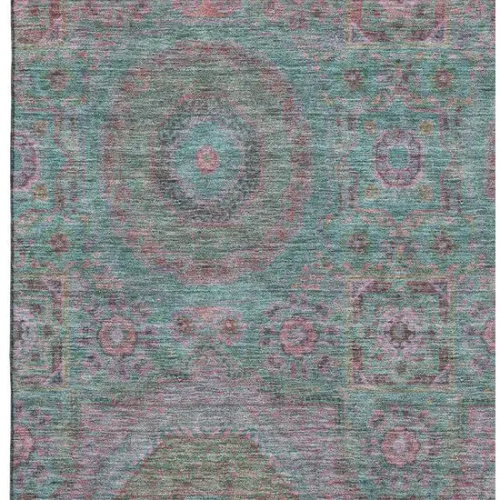 Teal And Blush Medallion Washable Area Rug With UV Protection Photo 3