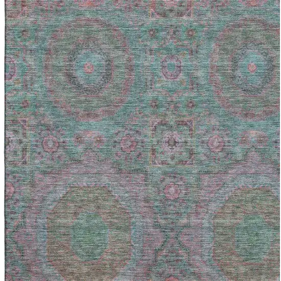 Teal And Blush Medallion Washable Area Rug With UV Protection Photo 4