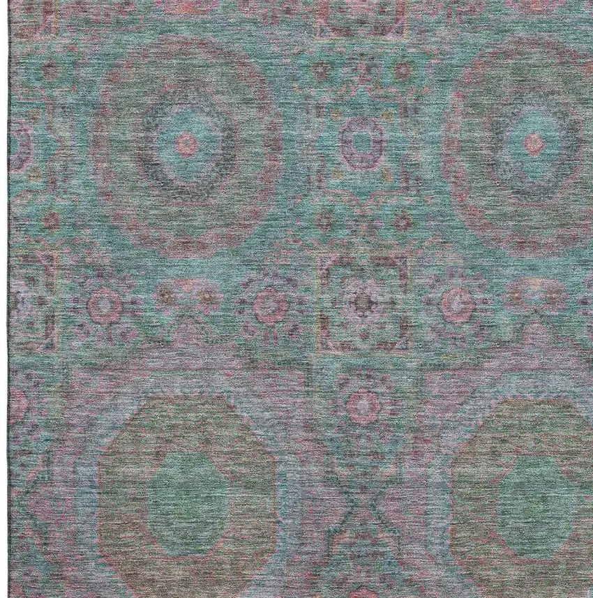 Teal And Blush Medallion Washable Area Rug With UV Protection Photo 4