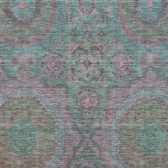 Teal And Blush Medallion Washable Area Rug With UV Protection Photo 3