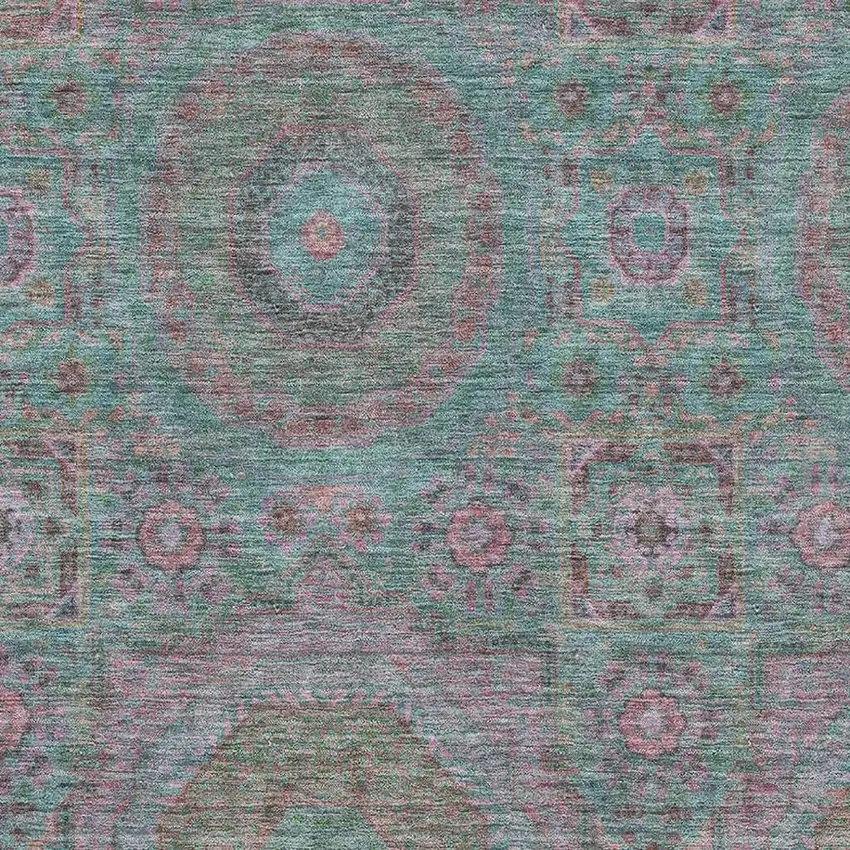 Teal And Blush Medallion Washable Area Rug With UV Protection Photo 3