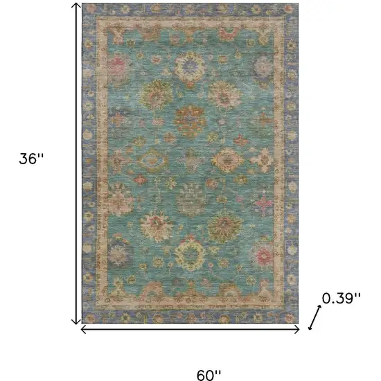 Teal And Blush Oriental Washable Area Rug With UV Protection Photo 9