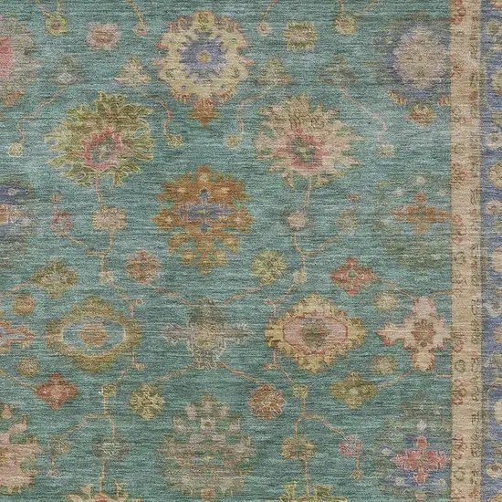 Teal And Blush Oriental Washable Area Rug With UV Protection Photo 3
