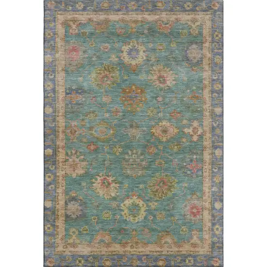 Teal And Blush Oriental Washable Area Rug With UV Protection Photo 1