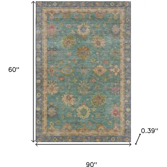 Teal And Blush Oriental Washable Area Rug With UV Protection Photo 9