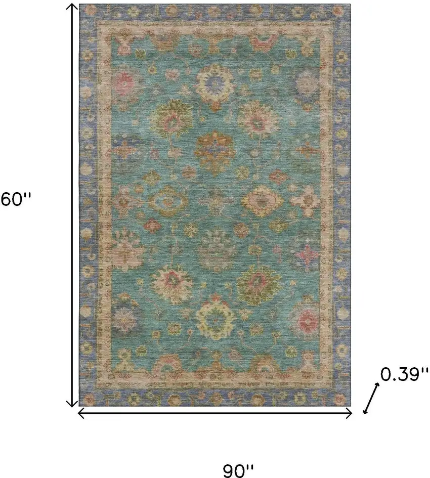 Teal And Blush Oriental Washable Area Rug With UV Protection Photo 9
