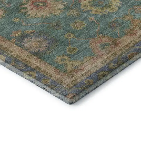 Teal And Blush Oriental Washable Area Rug With UV Protection Photo 7