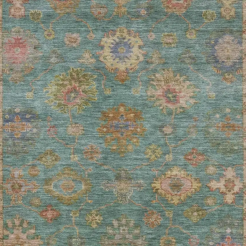 Teal And Blush Oriental Washable Area Rug With UV Protection Photo 3