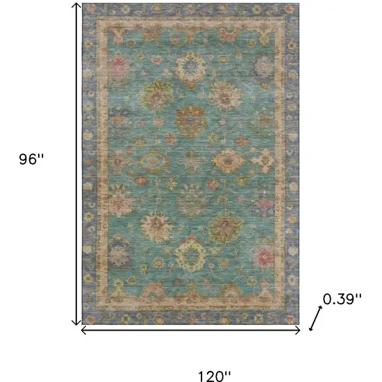 Teal And Blush Oriental Washable Area Rug With UV Protection Photo 9