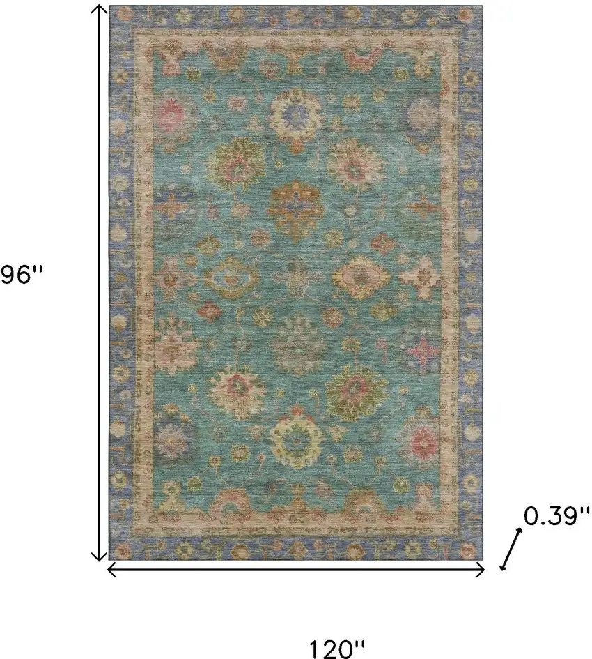 Teal And Blush Oriental Washable Area Rug With UV Protection Photo 9