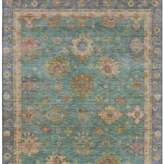 Teal And Blush Oriental Washable Area Rug With UV Protection Photo 4