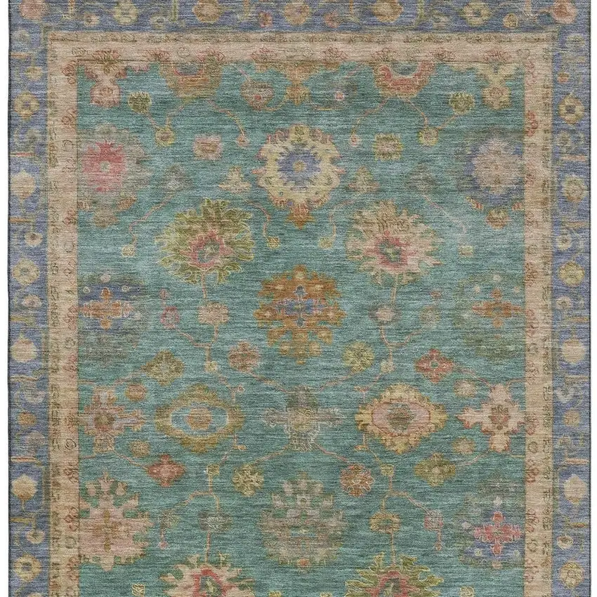 Teal And Blush Oriental Washable Area Rug With UV Protection Photo 4