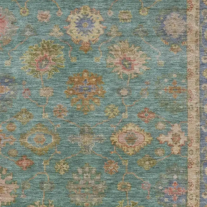 Teal And Blush Oriental Washable Area Rug With UV Protection Photo 3