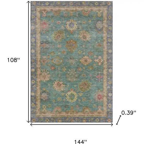 Teal And Blush Oriental Washable Area Rug With UV Protection Photo 9