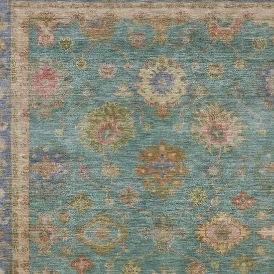 Teal And Blush Oriental Washable Area Rug With UV Protection Photo 3