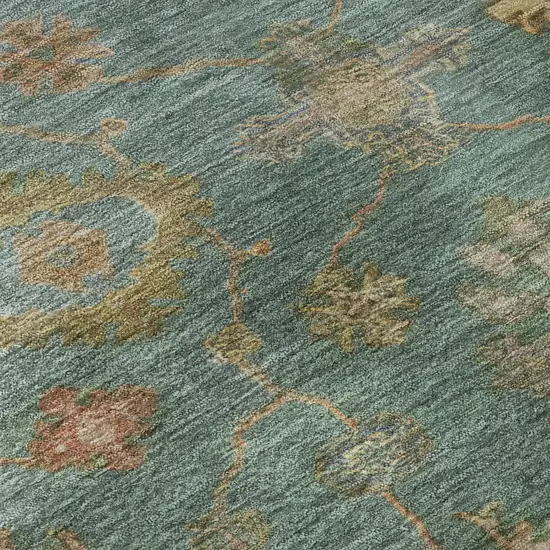 Teal And Blush Oriental Washable Area Rug With UV Protection Photo 8