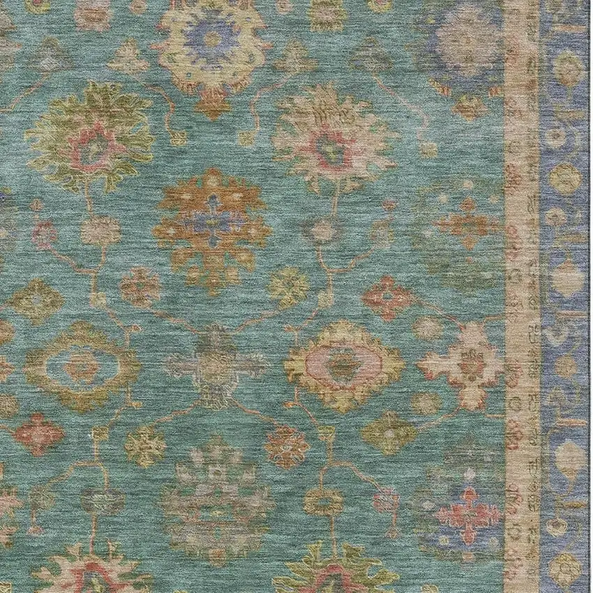 Teal And Blush Oriental Washable Area Rug With UV Protection Photo 3