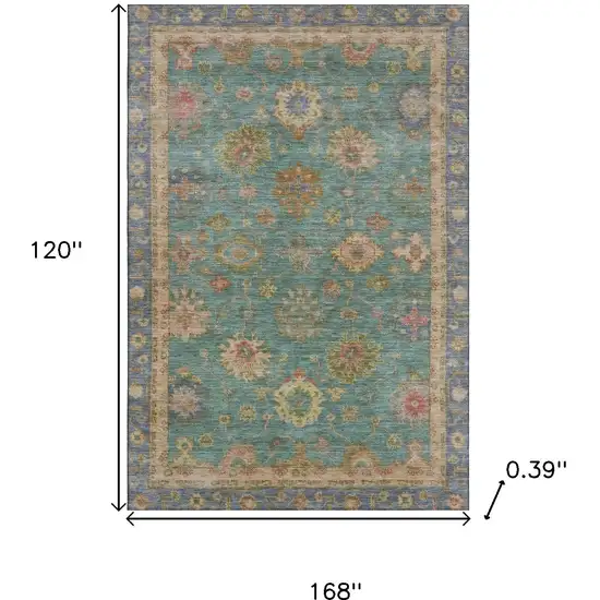 Teal And Blush Oriental Washable Area Rug With UV Protection Photo 9