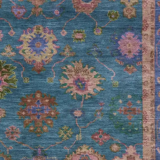 Teal And Blush Oriental Washable Area Rug With UV Protection Photo 3