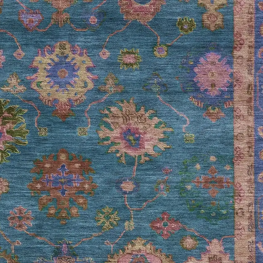 Teal And Blush Oriental Washable Area Rug With UV Protection Photo 3