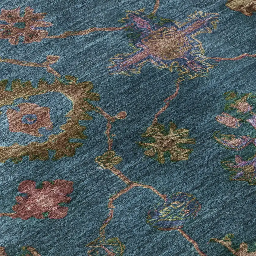 Teal And Blush Oriental Washable Area Rug With UV Protection Photo 8