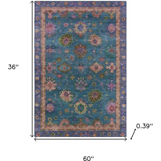 Teal And Blush Oriental Washable Area Rug With UV Protection Photo 9
