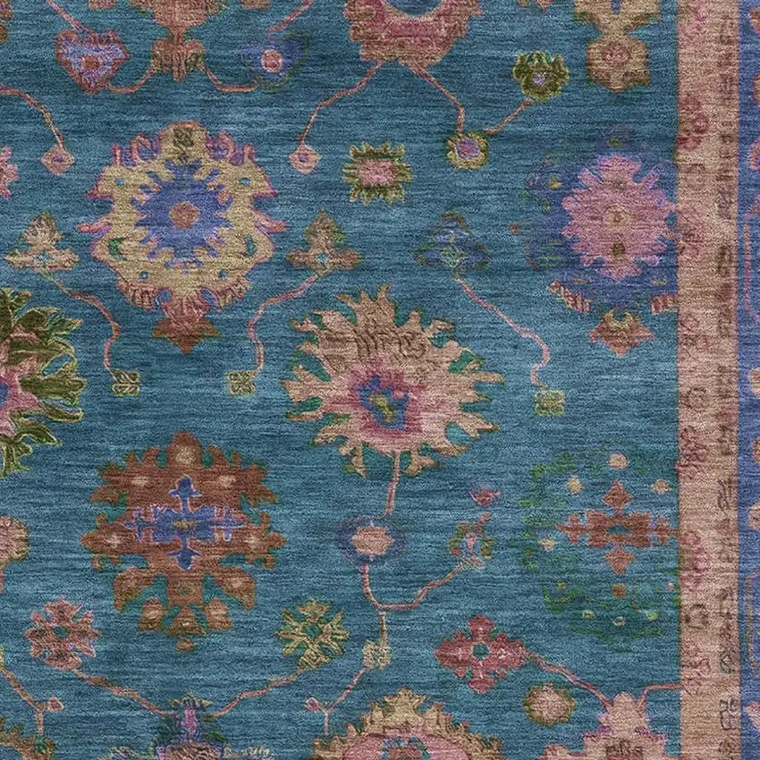 Teal And Blush Oriental Washable Area Rug With UV Protection Photo 3