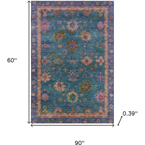 Teal And Blush Oriental Washable Area Rug With UV Protection Photo 9