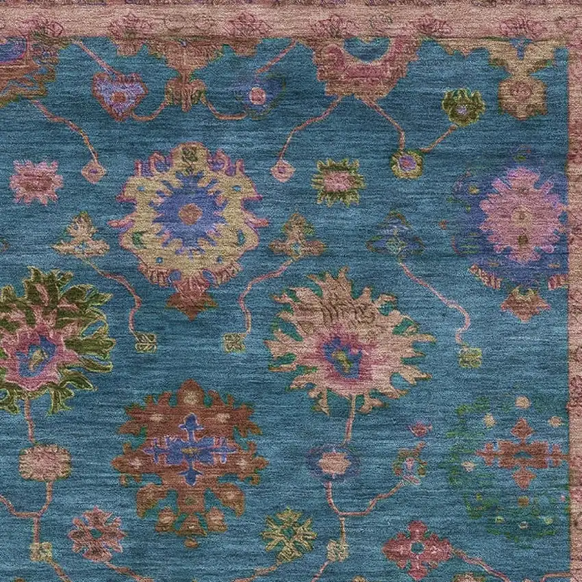 Teal And Blush Oriental Washable Area Rug With UV Protection Photo 3