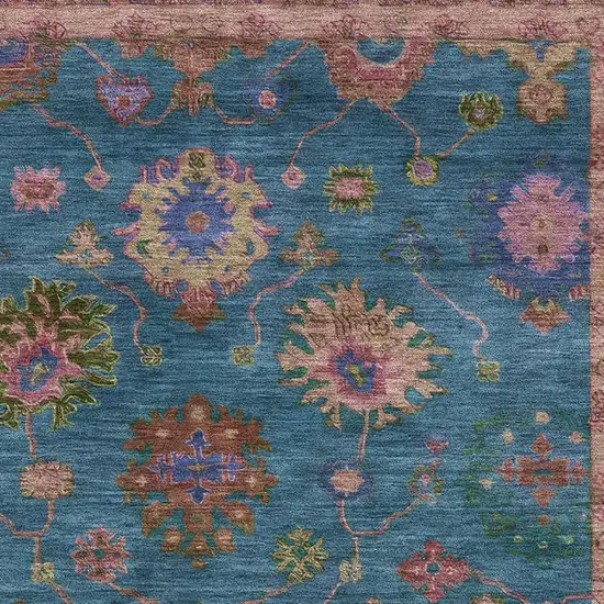 Teal And Blush Oriental Washable Area Rug With UV Protection Photo 3