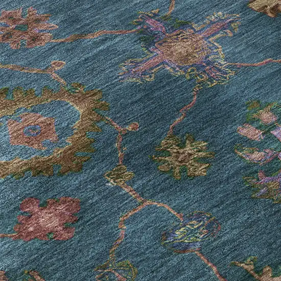 Teal And Blush Oriental Washable Area Rug With UV Protection Photo 8