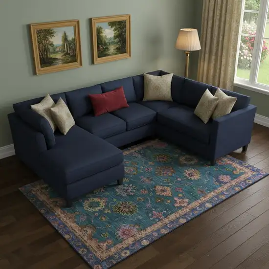 Teal And Blush Oriental Washable Area Rug With UV Protection Photo 2