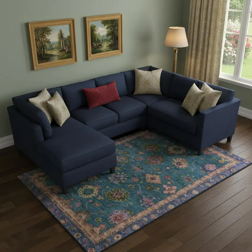 Teal And Blush Oriental Washable Area Rug With UV Protection Photo 2