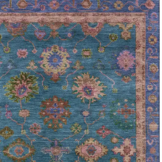 Teal And Blush Oriental Washable Area Rug With UV Protection Photo 4