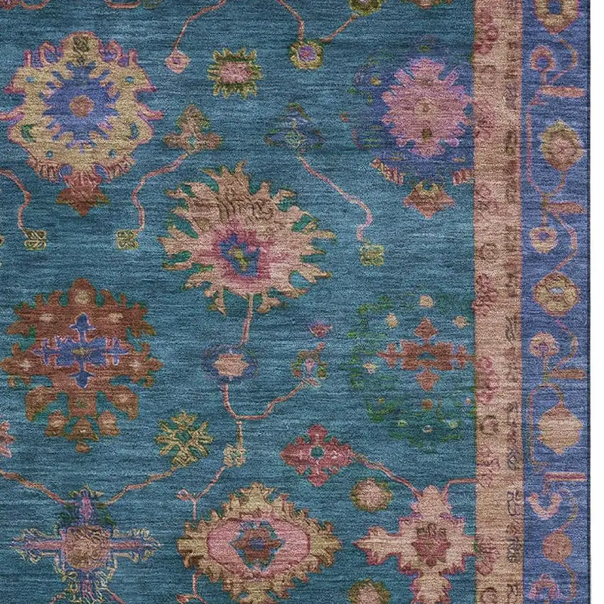 Teal And Blush Oriental Washable Area Rug With UV Protection Photo 3