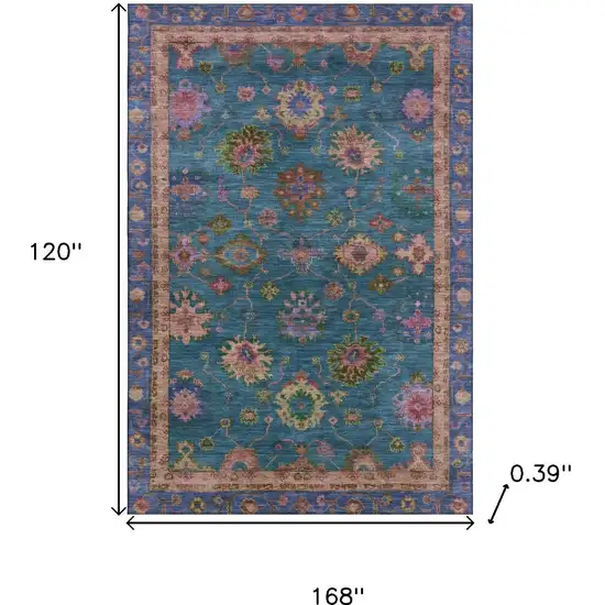 Teal And Blush Oriental Washable Area Rug With UV Protection Photo 9