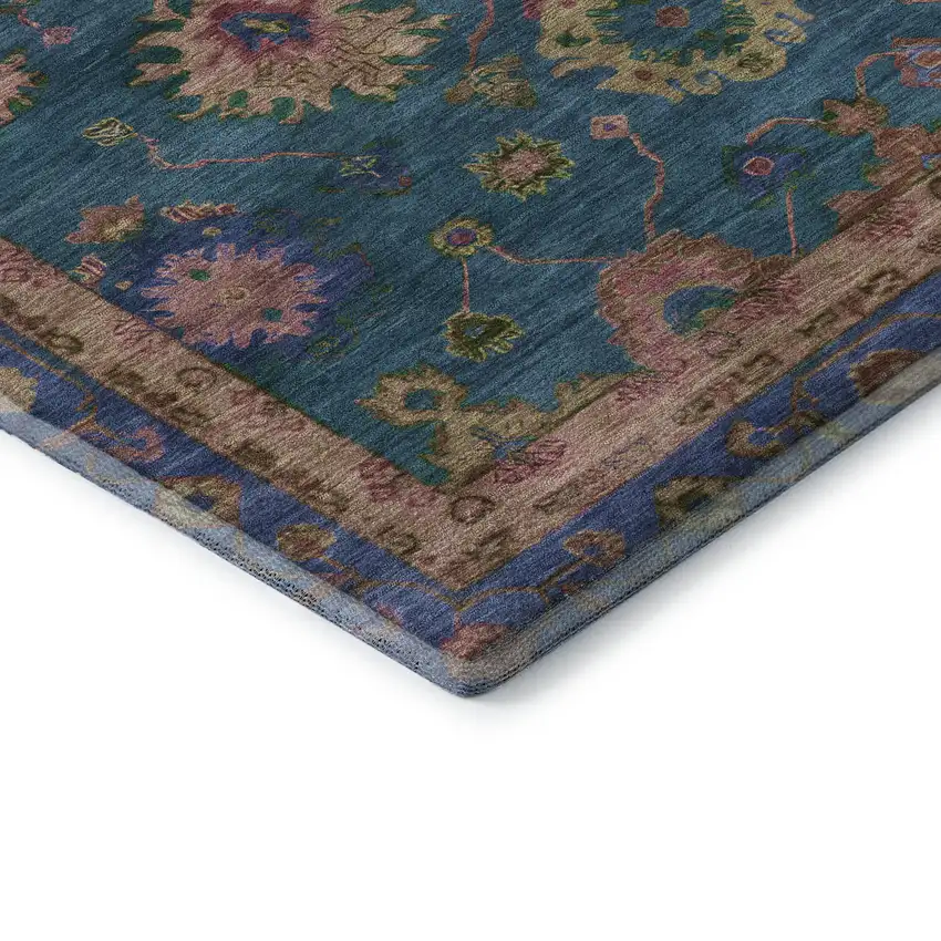 Teal And Blush Oriental Washable Area Rug With UV Protection Photo 7