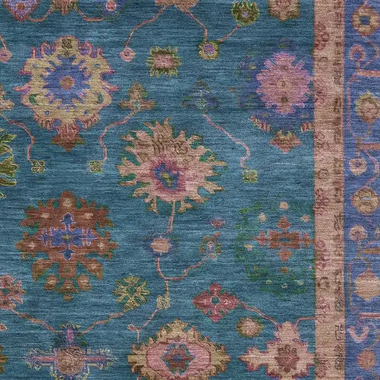 Teal And Blush Oriental Washable Area Rug With UV Protection Photo 3