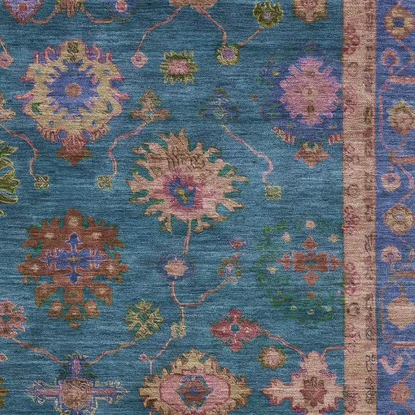 Teal And Blush Oriental Washable Area Rug With UV Protection Photo 3