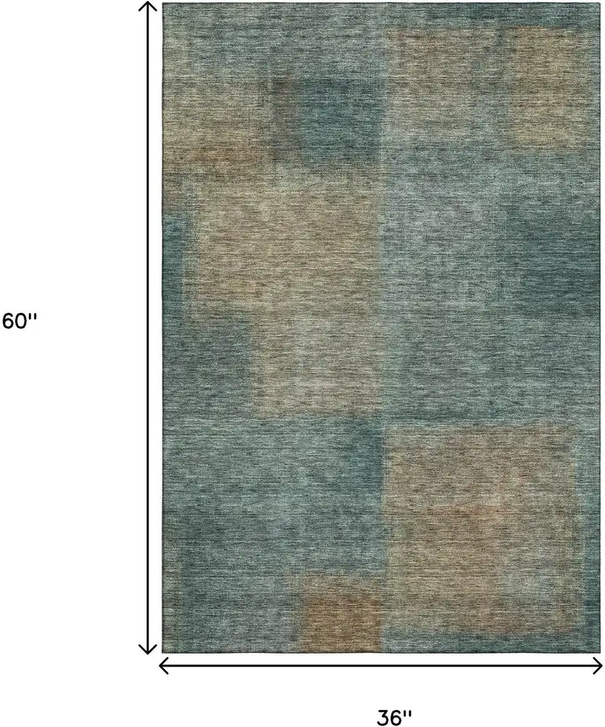 Teal And Brown Abstract Washable Area Rug With UV Protection Photo 3