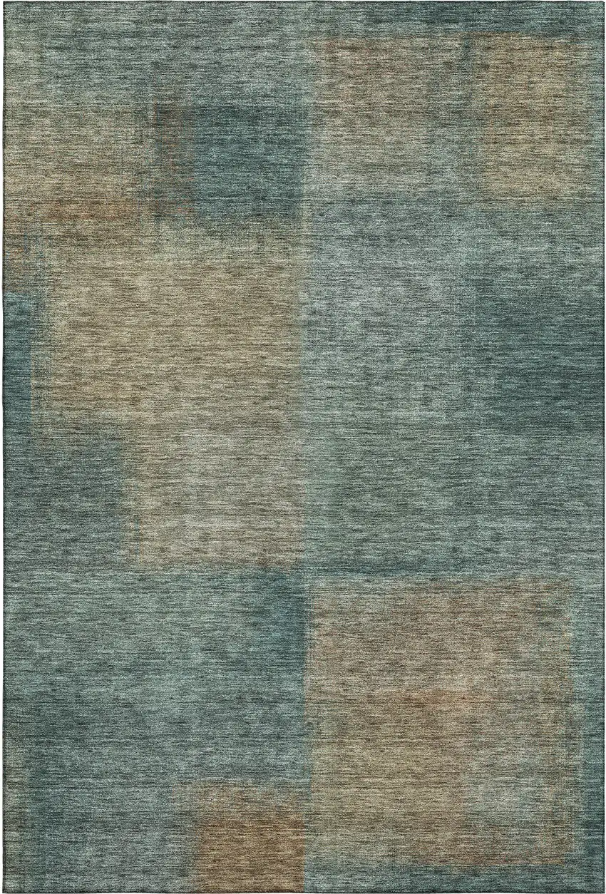 Teal And Brown Abstract Washable Area Rug With UV Protection Photo 1