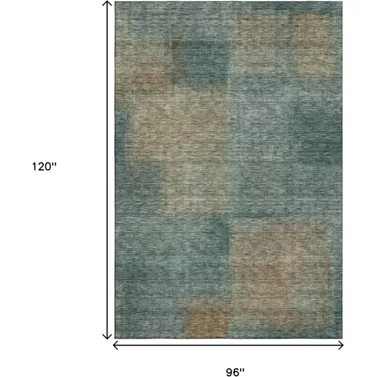 Teal And Brown Abstract Washable Area Rug With UV Protection Photo 3